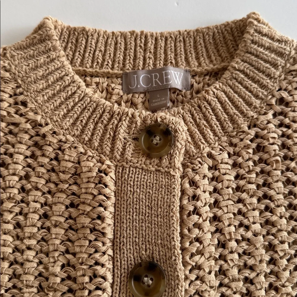 J Crew tan cardigan with open weave, NWOT, size large - Picture 2 of 6